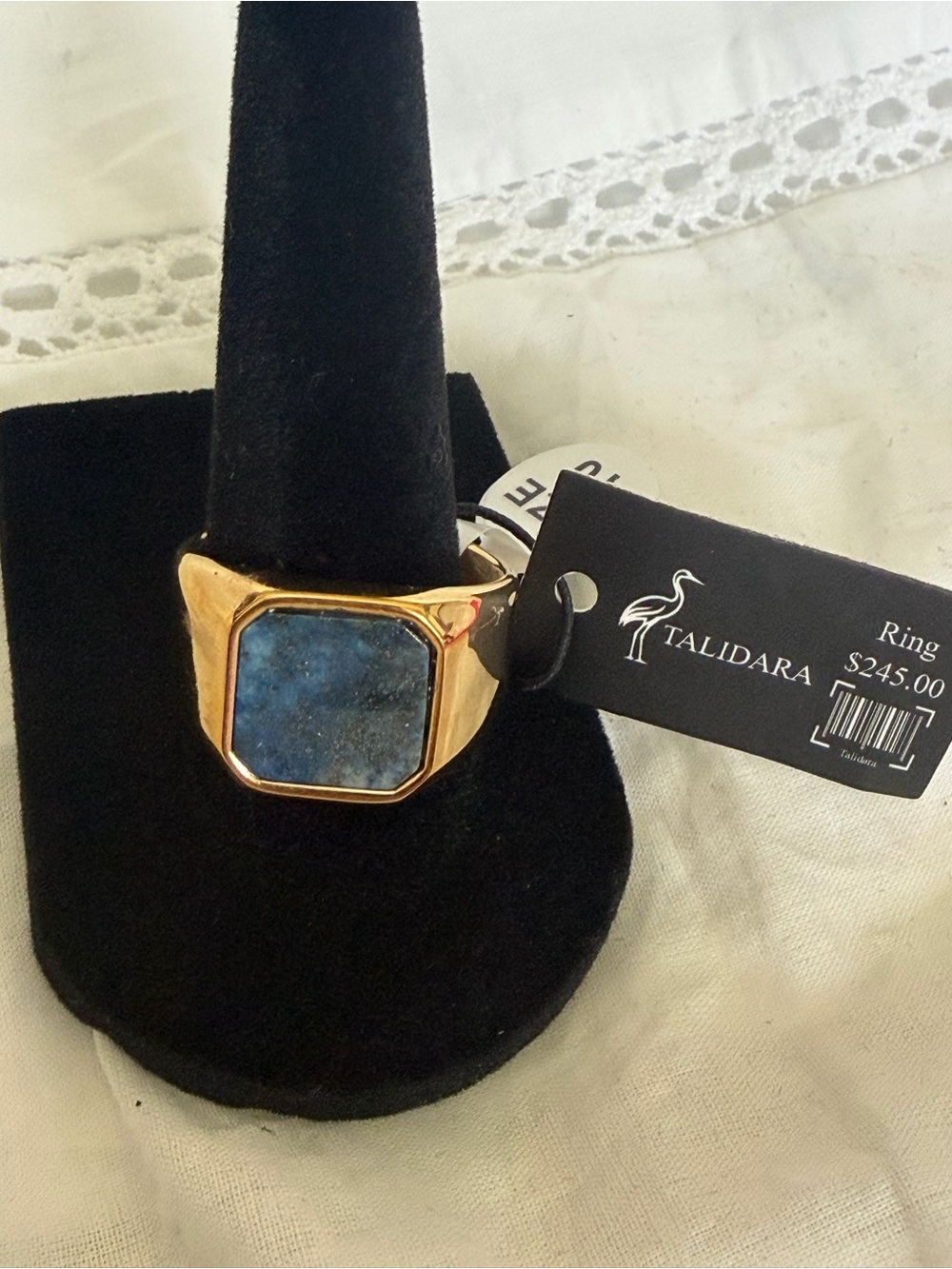 Talidara PVD Gold-Tone Signet Ring with Genuine Blue Lapis Stone